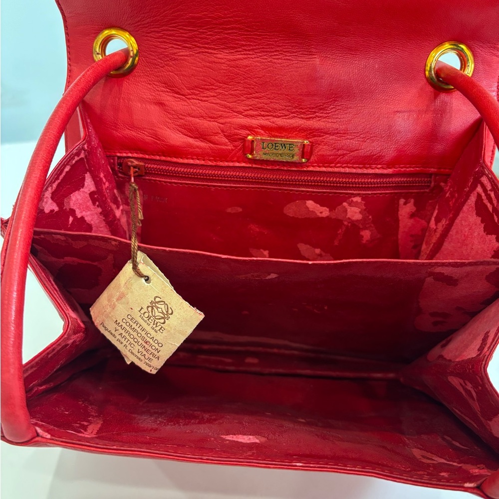 Loewe Red Leather Shoulder Bag Structured Vintage Gold Hardware Statement - Picture 12 of 13